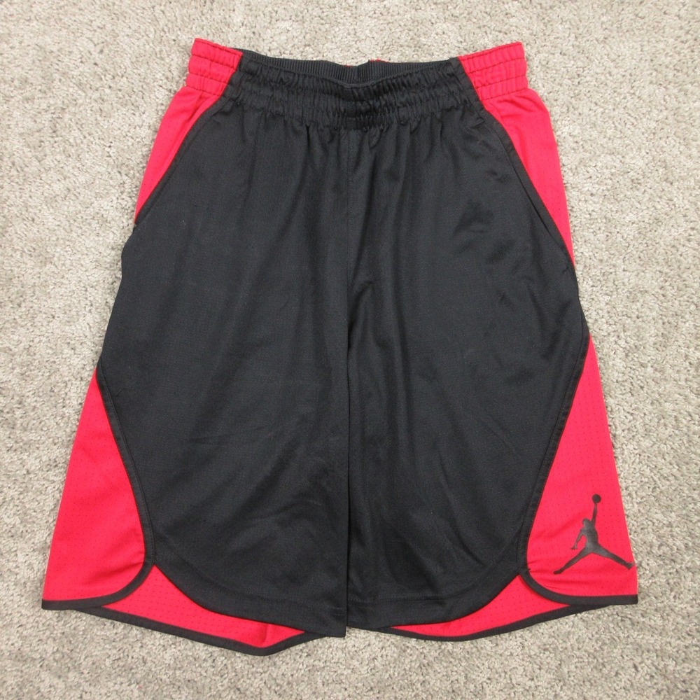 Jordan Shorts Mens Medium Red Black Jump Man Logo Basketball Relaxed Baggy 10"